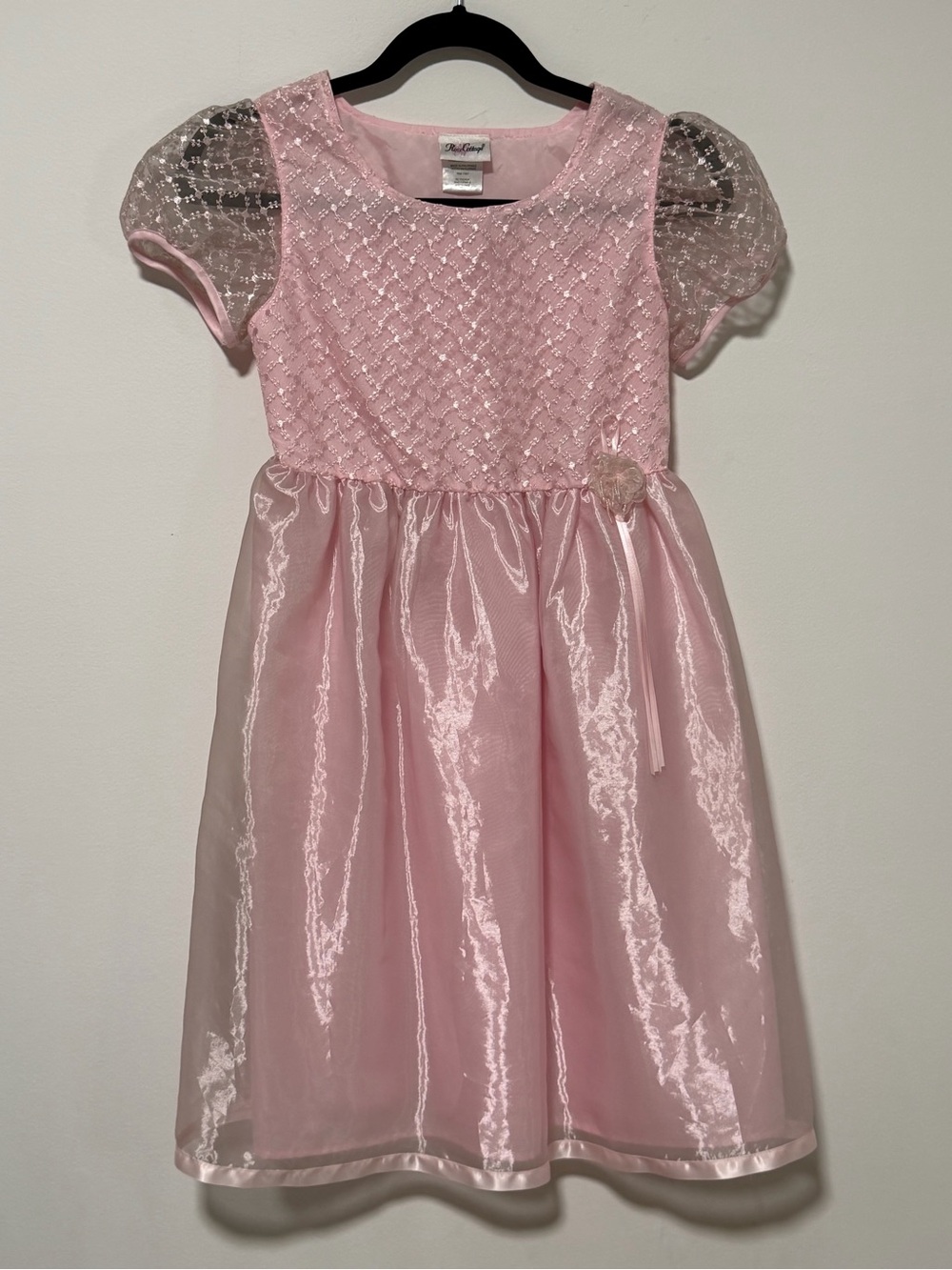 Rose Cottage Vintage Style Pink Girls' Party Dress with Sheer Puff Sleeves